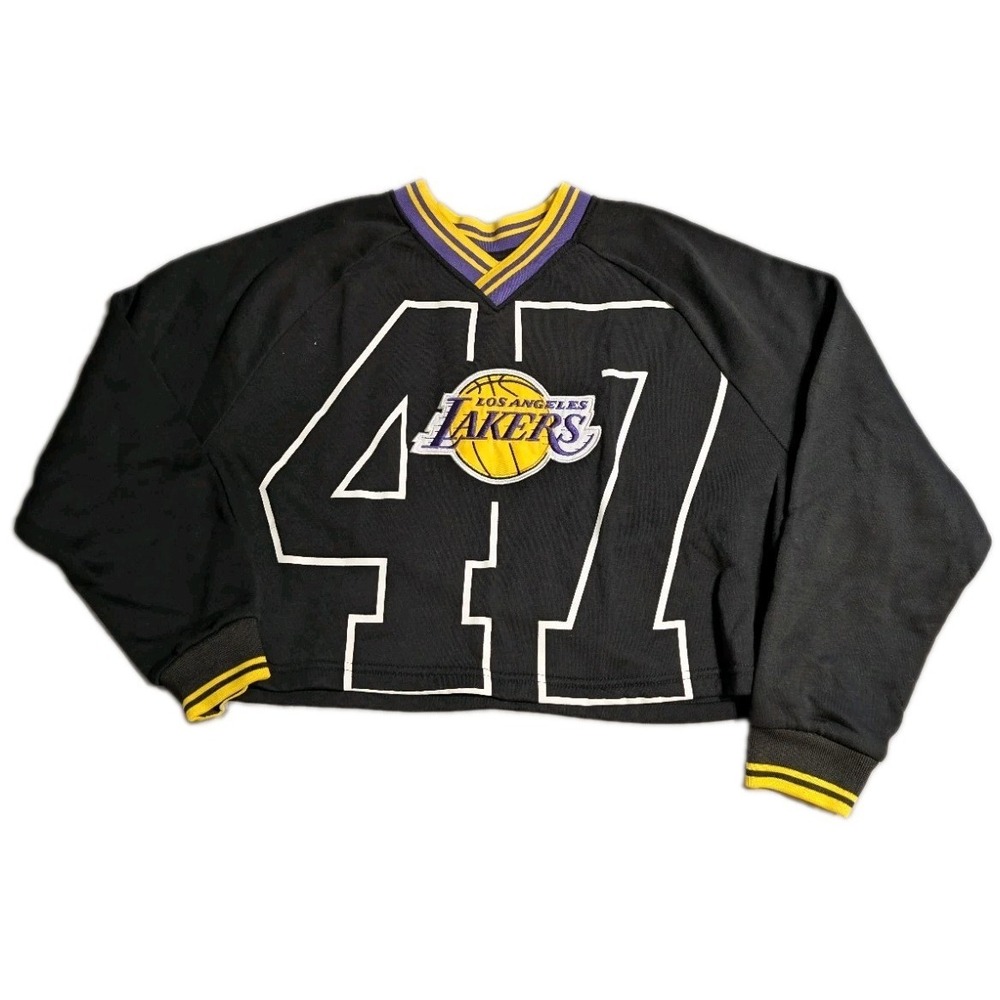 Ultra Game Los Angeles Lakers 47 Crop Sweatshirt Womens L Black Boxy NBA